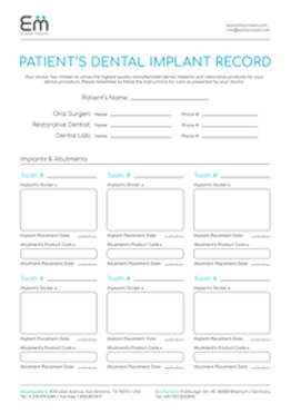 Patient's Dental
Implant Record